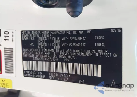 2016 Toyota Sienna Le 8 Passenger from USA, damaged, VIN 5TDKK3DCXGS708644